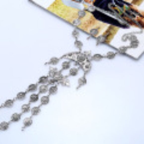 #037 Luxury Temperament Floral Coin Tassel Necklace with Earrings - Picture 3 of 4